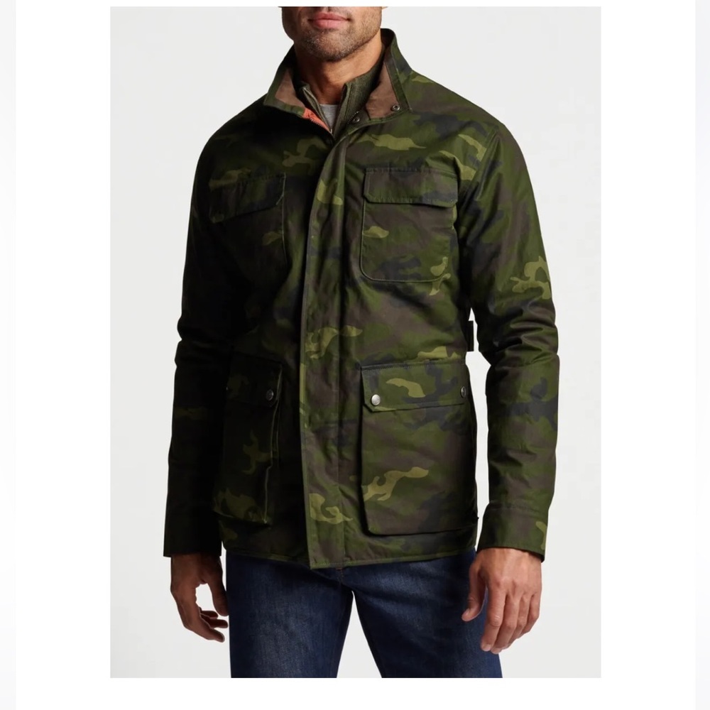 NEW Peter Millar Men's XL Olive Branch Camo Waxed Cotton Field Jacket $328 (A-4) - Picture 6 of 8